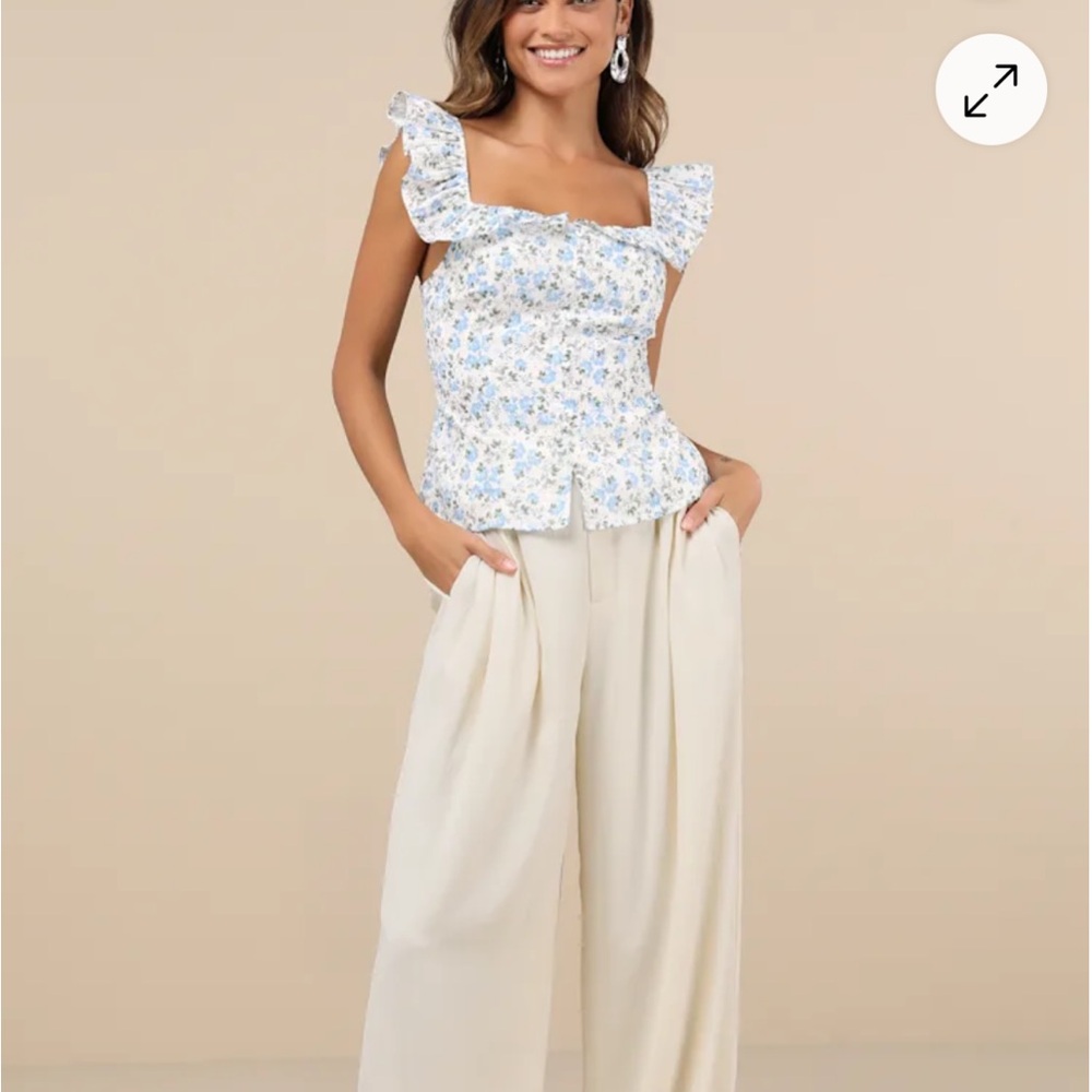 NWT Lulus Composed Persona Cream Textured Pleated High-Rise Wide-Leg Pants, M - Picture 2 of 5